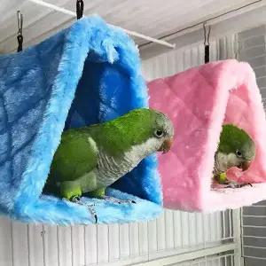 조류 보온 하우스 새장 방한 텐트 중형 블루 극세사 겨울 휴식 공간 애완동물