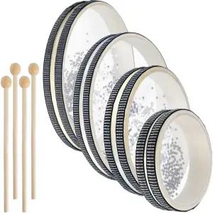 가정용품용 OLYCRAFT 4Pcs 오션 드럼 4/6/8/10인치 웨이브 비즈 바다 사운드 4/6/8인치 음악 타악기 (블랙