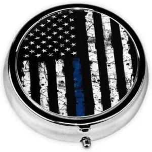 알약 상자 3개의 구획과 거울이 있는 작은 정리함 주머니나 지갑용 귀여운 원형 휴대용 금속 케이스