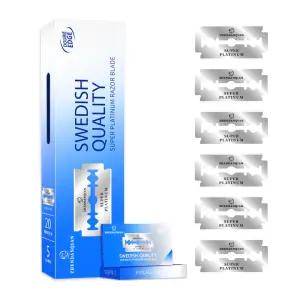 젠단키안 슈퍼 플래티넘 더블 엣지 면도날 스웨덴 품질 100팩 날카로운 자극 없음 1.69 x 0.87 인치 6개월