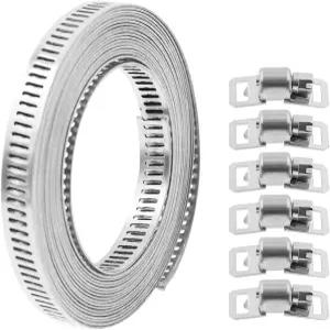 웜 기어 호스 클램프 ULIFESTAR 304 스테인리스 스틸 조절식 파이프 패스너가 있는 긴 금속 대형 나사