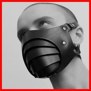 중세 바이킹 반쪽 얼굴 할로윈 코스프레 PU 마스크 조절 가능한 오토바이 사이버 블랙 방진 액세서리 라프