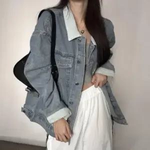 여성 여자 봄 간절기 캐주얼 카라 배색 진청 베이지 연 청 데님 자켓 아우터