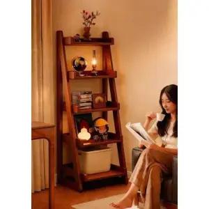 사다리꼴 수납장 원목 거실장 심플 LP 진열장 4단