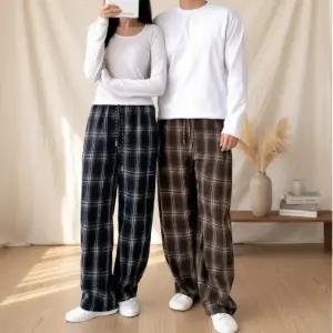 가을 겨울 체크 와이드 팬츠 남녀공용
