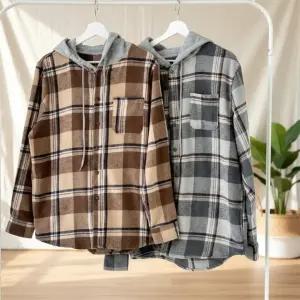 남녀공용 데일리 체크 기모 후드 셔츠