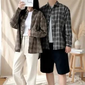 남녀공용 오버사이즈 체크 무늬 데일리 셔츠