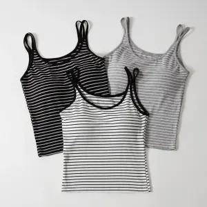 코즈넉 캡 내장 배색 스트라이프 두줄 끈나시 이너 레이어드 나시 탑 수면브라 브라탑 러닝 캐미솔 2641856