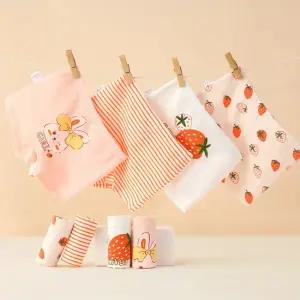 딸기토끼 여아 사각 드로즈 4매입 아동 면 팬티 세트 유아 속옷 어린이 속바지