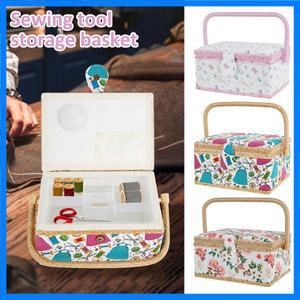 이동식 트레이가 있는 바느질 바구니 내부 포켓이 주최자 휴대용 보관 상자 세련된 키트