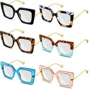 킹더 6팩 여성용 오버사이즈 블루 라이트 안경 스퀘어 차단 스타일리시한 컴퓨터 판독