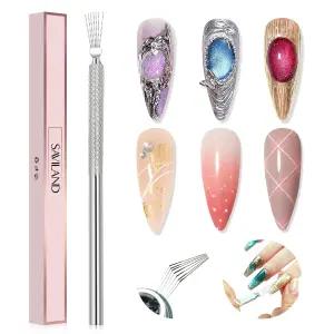 새빌랜드 7핀 네일 라이너 아트 도구 초박형 스트라이프 브러시 스테인리스 스틸 손잡이 구부릴 수 있는 핀