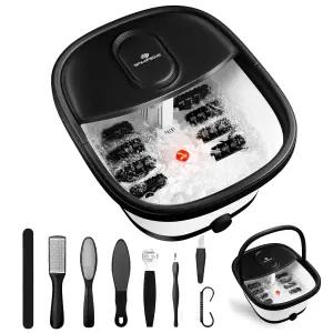 열 및 마사지 롤러가 있는 접이식 발 스파 목욕 10-in-1 페디큐어 키트 버블 레드 라이트 워터 제트