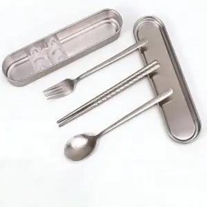 케이스 포함 여행 도구 휴대용 실버웨어 세트 여행용 경량 Ti 캠핑 유틸리티 식기 3개 점심 학교 피크닉