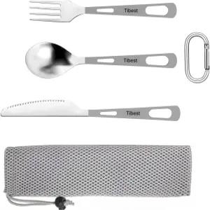 티베스트 티타늄 식기 스푼 포크 나이프 세트 경량 티 캠핑 커틀러 여행용 백팩 포함 등산용 가방 연마