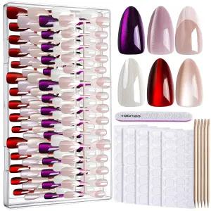 팬다메이 프레스 온 네일 아몬드 6가지 색상의 고양이 천연 가짜 광택 프렌치 팁 여성 살롱 품질을 위한