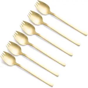 제로파일 7.4인치 롱 핸들 샐러드 서버 6팩 골드 스포크스 포크 던져진 과일 디저트용 스테인리스 스틸