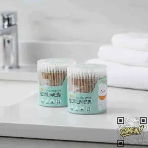 신생아 배꼽관리 면봉 나무스틱 유아 위생 코튼버드 200P 2개