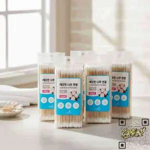 신생아 아기 나무 면봉 위생 안전 귀청소 메이크업 400P 5개