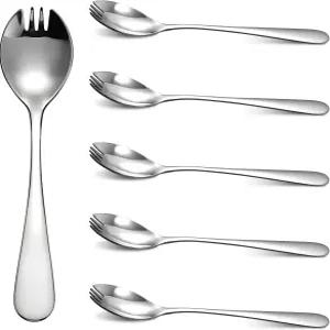 6팩 식품 등급 스테인리스 스틸 스포크 6.3인치 롱 핸들 디저트 스크림 샐러드 포크 과일용 플랫웨어 세트