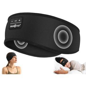 [미국배송] MUSICOZY 수면 헤드폰 소프트 대나무 면 헤드밴드 수면용 헤드폰 초박형 HD 스테레오 스피커로 독특한 선물용 무선 블루투스 5.4 (클래식 블랙)