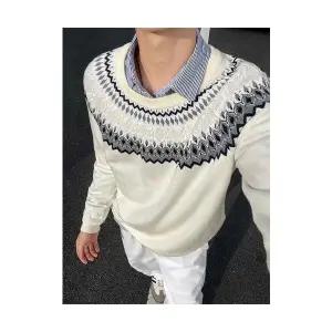 남친 가을 페어아일 스웨터 라운드넥 티 셔츠 긴팔 빈지 BE3