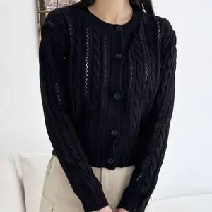 여성 여자 가디건 긴팔 크롭 숏 니트 봄 여름 가을 외투 간절기 레이어드 라운드 일상 캐주얼 심플 무지 데