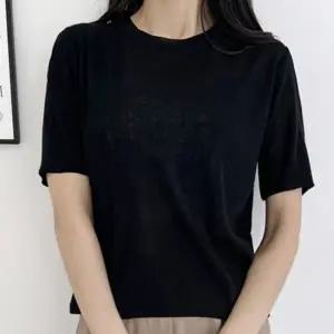 여자 여성 반팔 니트 티 티셔츠 봄 여름 컬러 무지 라운드 기본 베이직 데일리 캐주얼 일상 심플 오피스 하