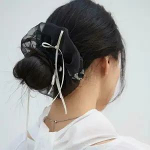 아트박스/신상오픈런 여성 발레코어 리본 진주 쉬폰 스크런치 머리끈