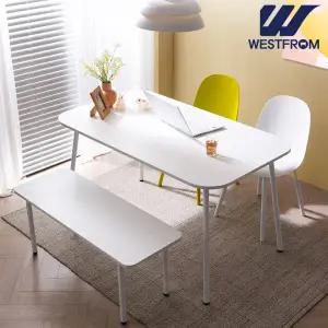 [웨스트프롬] 엘라 1400 화이트 라운드 테이블(식탁) + 체어 2개  벤치 1개