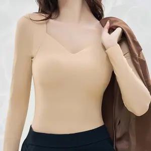 여성 티셔츠같은 내복상의 브라패드내장 슬림 내의 aNe8+1mZX