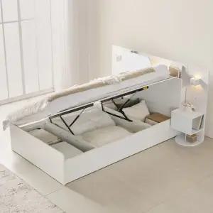 라운디 호텔형 LED 반자동 리프트업 수납 침대프레임 SS 슈퍼싱글)+협탁2EA