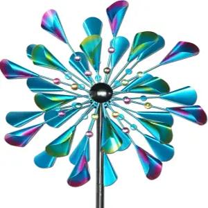 데코오카 대형 야외 금속 풍력 스피너 - 야드 파티오 잔디밭 장식용 조형물 및 안정적인 말뚝이 있는 풍차
