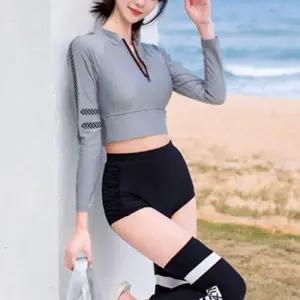 여자 긴팔 크롭 래쉬가드 하이웨스트 세트 수영복 WFFA675
