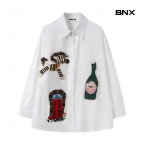 BNX 정상가 99000원ㅣ유니크 자수 카라 오버핏 긴팔 셔츠 BY1BL004L0 1168782