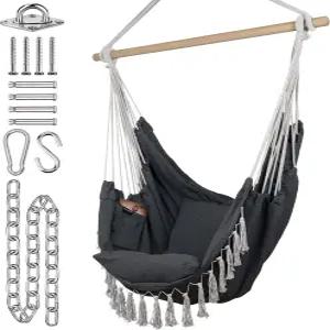 코모레비 해먹 의자 - 회색 60인치 x 47인치 실내 및 실외용 행잉 로프 스윙 부드럽고 내구성이 뛰어난 면