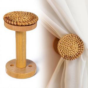 2피스 라탄 커튼 타이백 보호 우드 홀드백 벽 집, 사무실, 침실, 거실용 나사가 달린 커튼용 후크