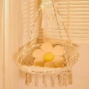 소냐베카 LED 마크라메 해먹 걸이 의자 실내/외 침실 파티오 데크 마당 정원용 472인치 끈 편안한 대형