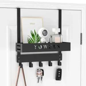 문고리 너머 욕실용 수건 고리 트레이가 있는 걸이 침실 주방용 5개(블랙)