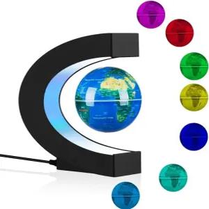 LED 조명과 C자형 베이스가 있는 자기 부상 플로팅 글로브 볼 맵 쿨 테크 선물 책상 가젯 장식 자동 회전