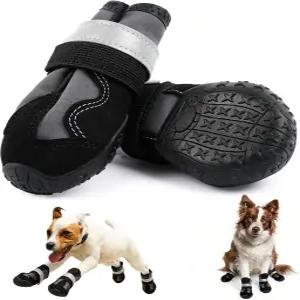 소형견을 위한 세란퍼프 2팩 개 부츠 뜨거운 포장과 겨울철 눈을 탄성 반사 스트랩이 있는 미끄럼 방지