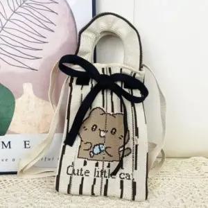 니트 미니 토트백 크로스백 여성용 숄더 손가방 베이지