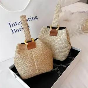 미니 밀짚 숄더백 여성 크로스 토트 가방 캐주얼 스타일 백