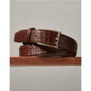 닥스 ACC 브라운 악어 꼬리 가죽 브론즈 버클 벨트 DBBE2F395W3 1809703