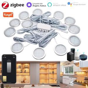 Tuya Zigbee 3.0 캐비닛 조명 아래 스마트 LED 디 밍이 가능 퍽 주방 옷장 침실 장식 전체 키트