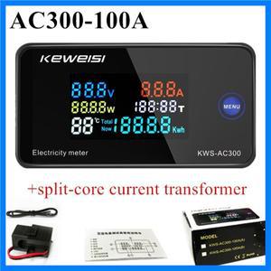 6 in 1 KWS-AC300 100A 디지털 전력계 AC 전류계 KWS 전력 에너지 미터 볼트 와트 Kwh LED 전압계(리셋 기