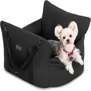 소형견 부스터 시트 - 수납 포켓이 있는 차량용 방수견 클립온 안전 목줄 및 두꺼운 메모리 폼 충전 강아지