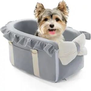 소형견을 위한 자울 반려견 카시트 - 조절 가능한 스트랩으로 완전히 분리 센터 콘솔 부스터 시트 편안한