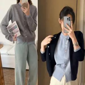 여성 라운드넥 간절기 레이어드 니트 가디건 카디건 겨울니트 가을패션