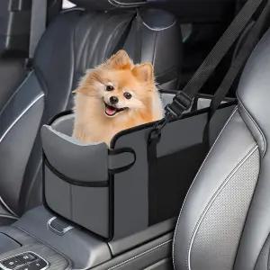 소형견을 위한 휴대용 반려견 카시트 - 조절 가능한 안전 목줄 세척 쿠션 및 보관 포켓 자동차 여행용